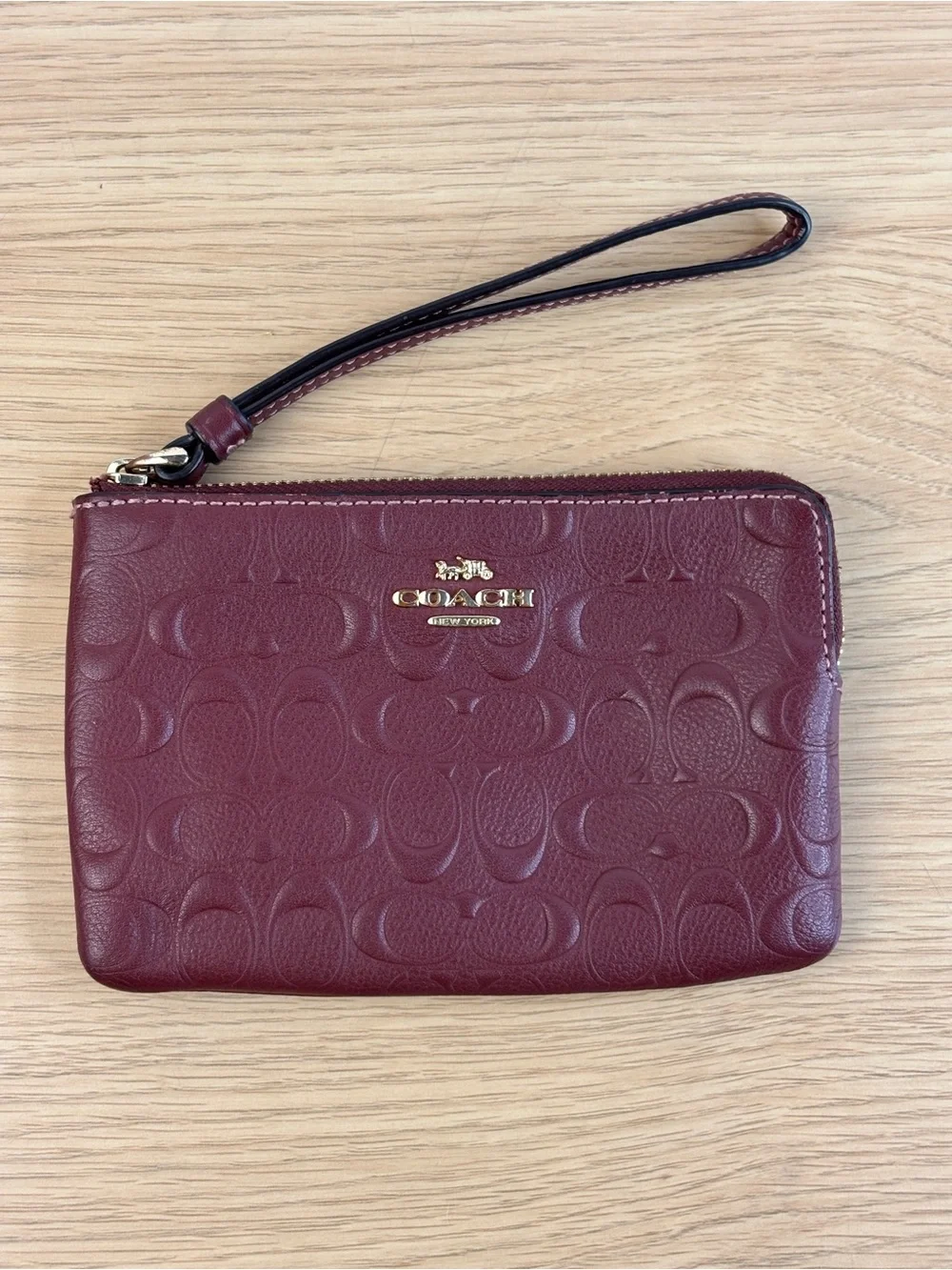 Coach Signature Embossed Leather Wristlet - Wine LIKE NEW!
